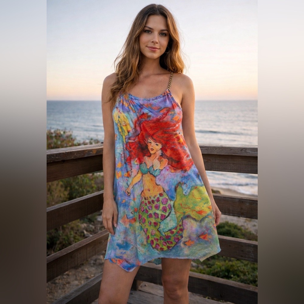 Leoma Lovegrove Mermaid Print Art to Wear Swim Cover- Up Dress- Never Worn - Picture 4 of 17